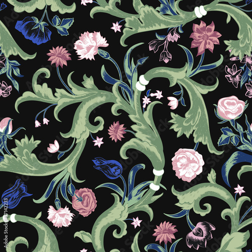 Seamless vector dark vintage floral pattern in baroque style