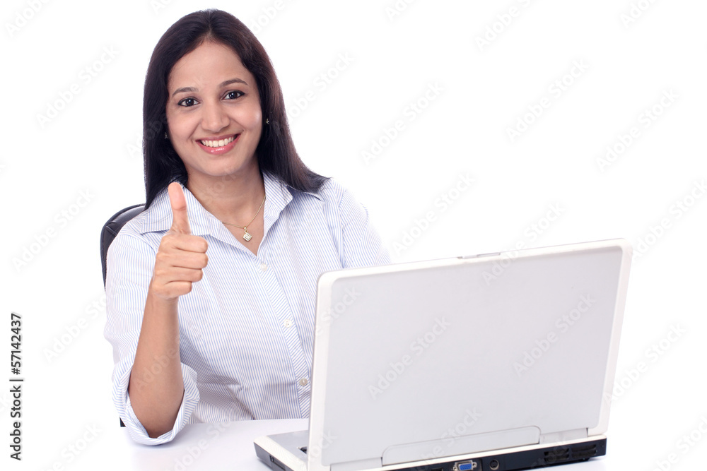Happy young buisiness woman showing thumbs up Happy young buisiness woman showing thumbs up