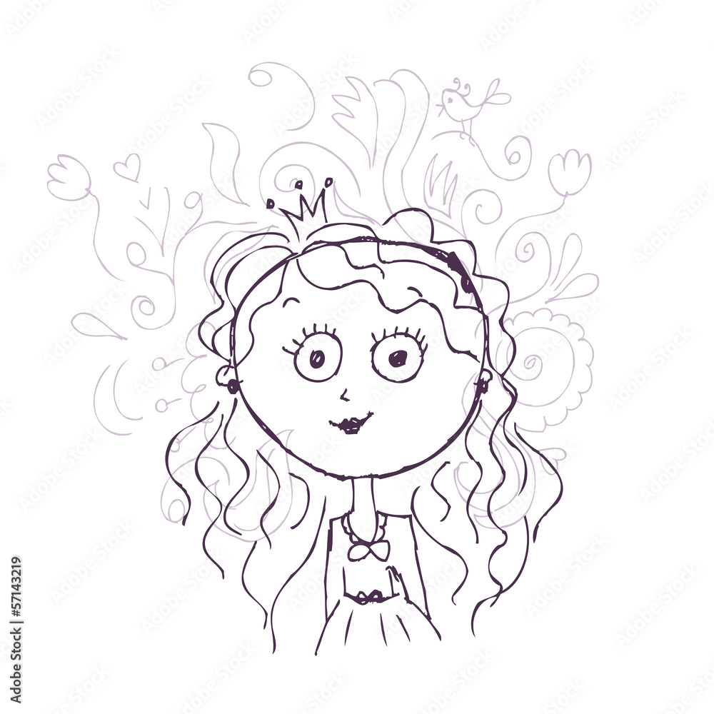 Funny little princess sketch for your design Funny little princess sketch for your design