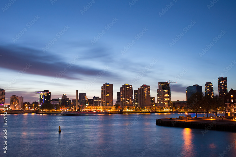 City of Rotterdam River View at Dusk