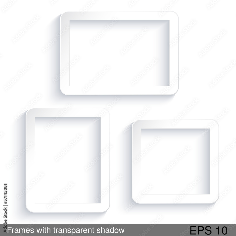 Vector rectangle white frames with transparent shadow