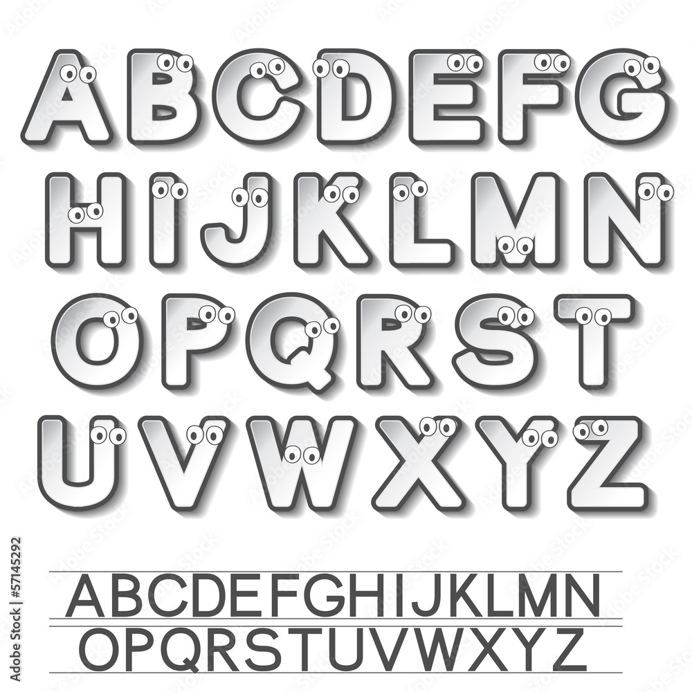 Vector paper font alphabet with eyes - white stickers Vector paper font alphabet with eyes - white stickers