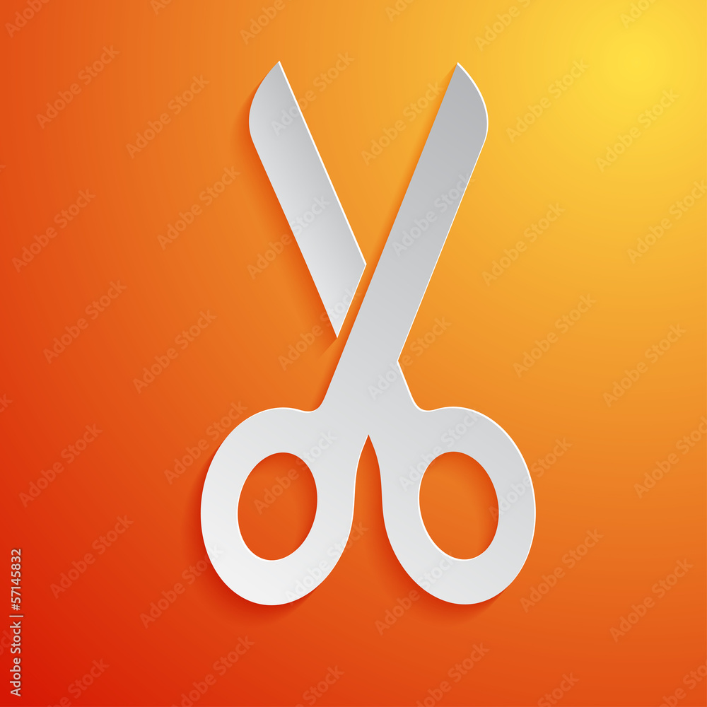 Scissors white icon on orange background Scissors white icon on orange background