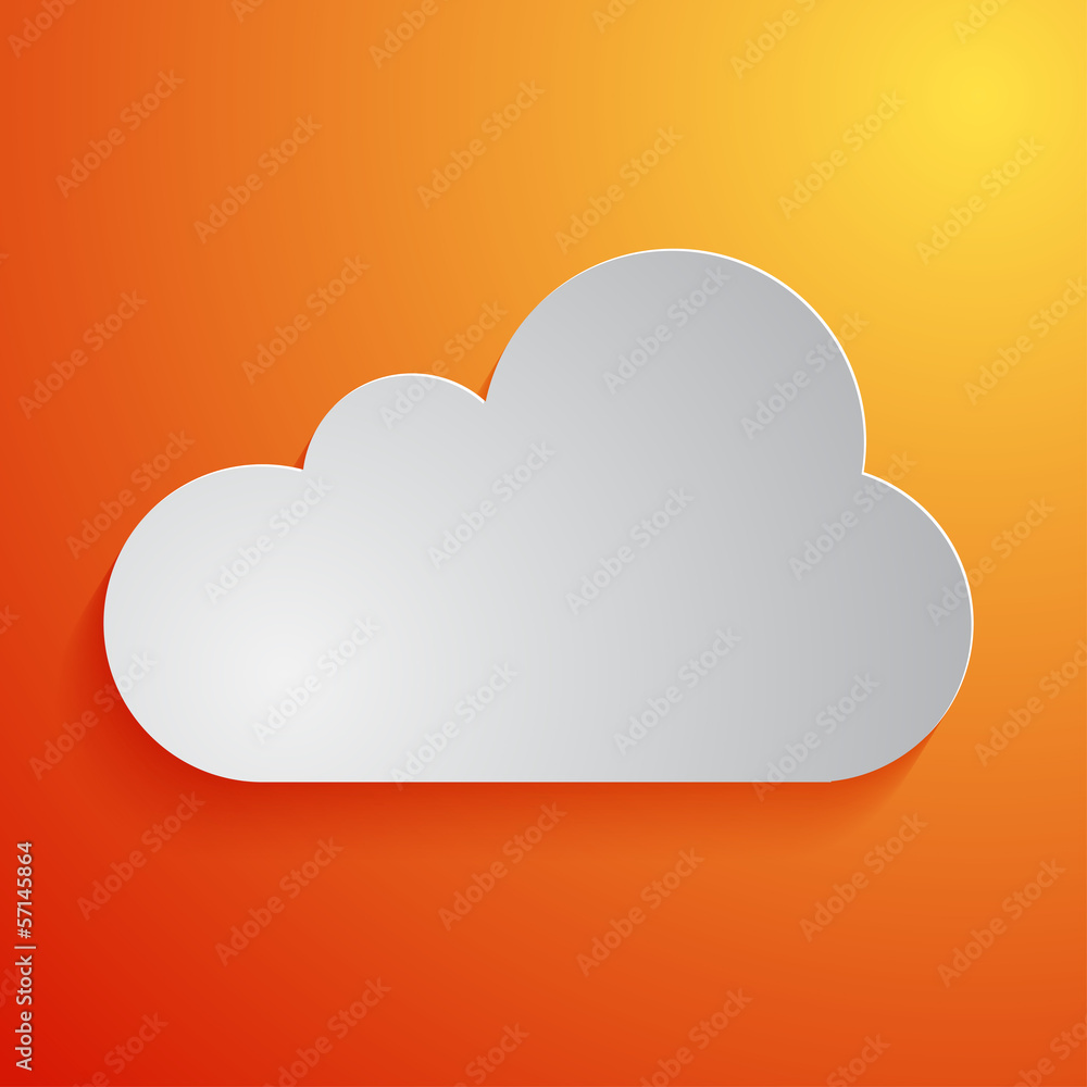 White cloud icon on orange background. Vector illustration White cloud icon on orange background. Vector illustration