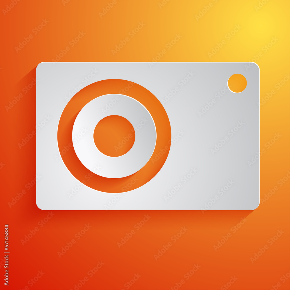 Photo camera white icon on orange background. Vector illustratio Photo camera white icon on orange background. Vector illustratio