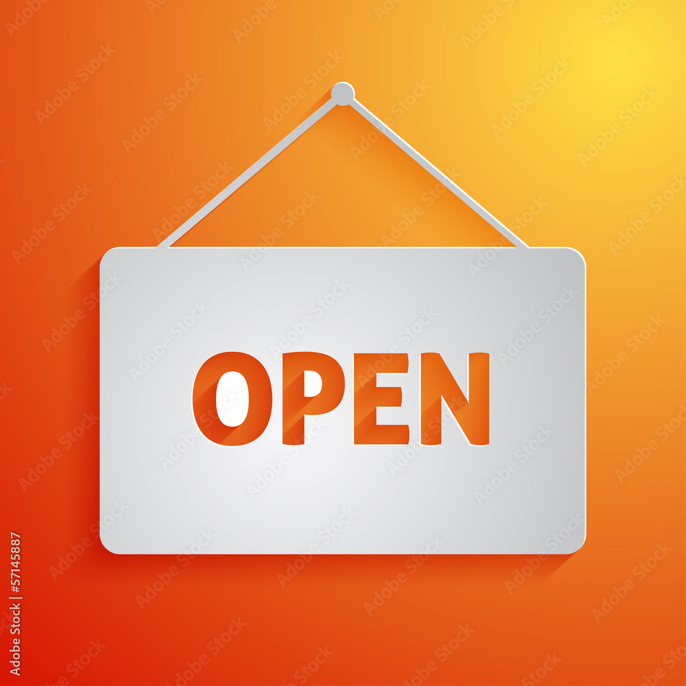 White open sign icon on orange background White open sign icon on orange background