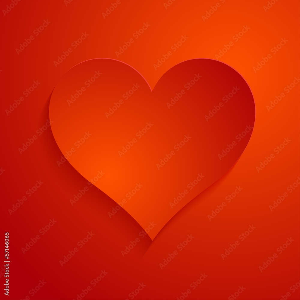 Red paper heart icon on red background. Vector illustration