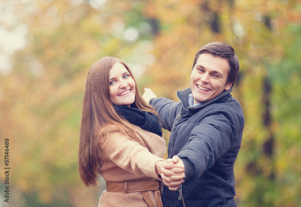 Teen couple in the autumn park Teen couple in the autumn park