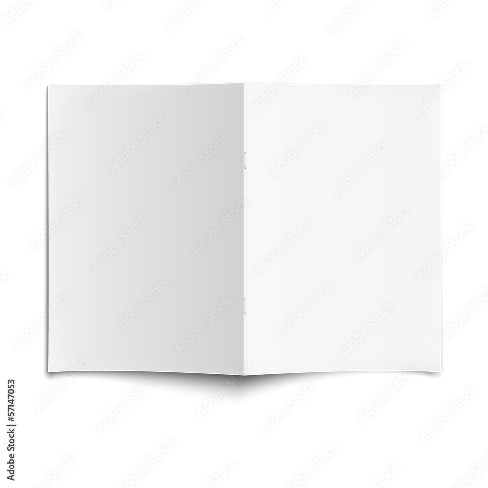 Blank opened magazine template with soft shadows.