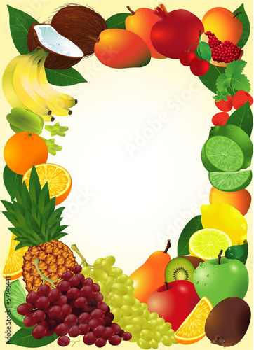 Fresh fruits vector frame.