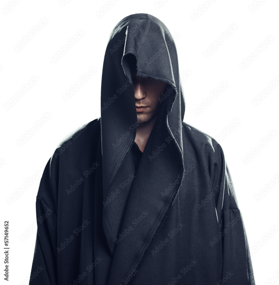 Portrait of man in a black robe Stock Photo