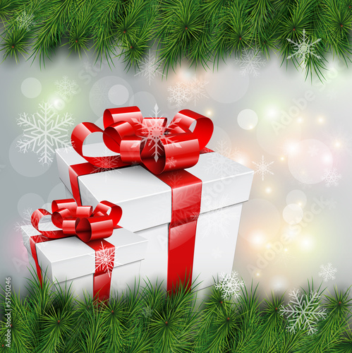 Christmas background with gift boxes.