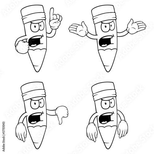 Black and white angry cartoon pencils with various gestures.