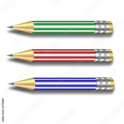 Red, Green, Blue pencil on white background