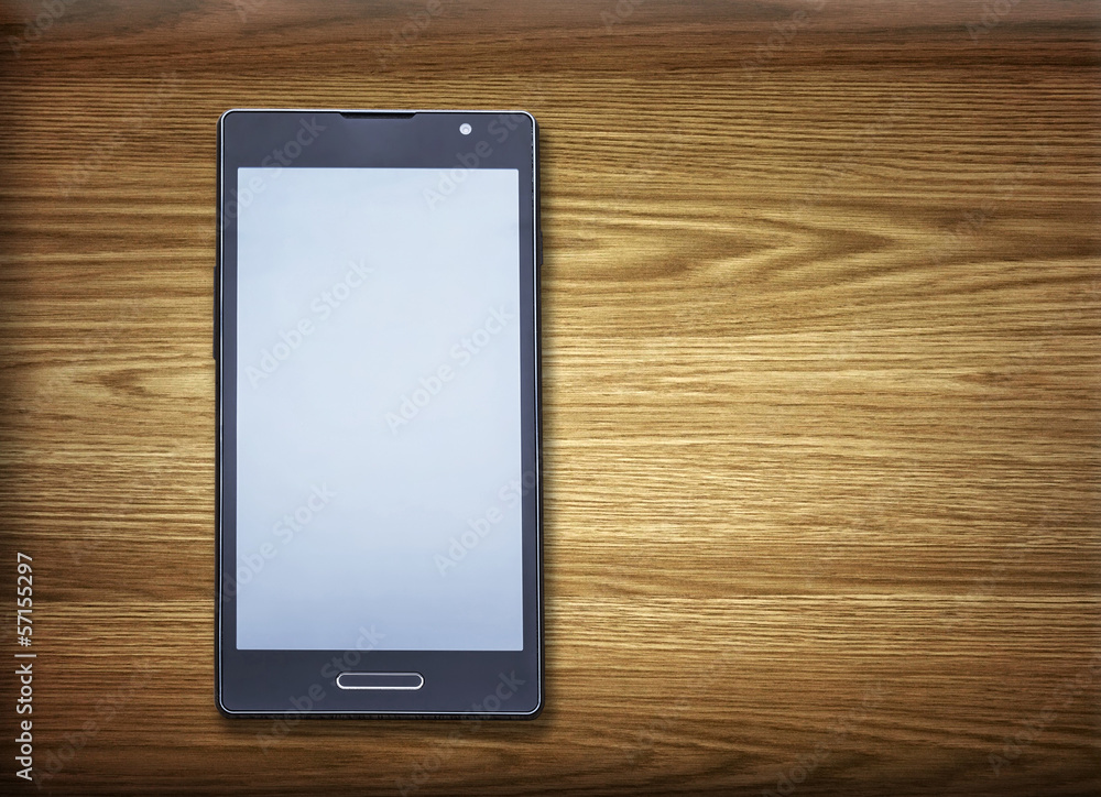 Black smart phone on wood backgound Black smart phone on wood backgound