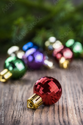 Christmas ball on wood background