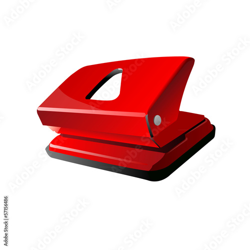 Red office hole puncher isolated on white