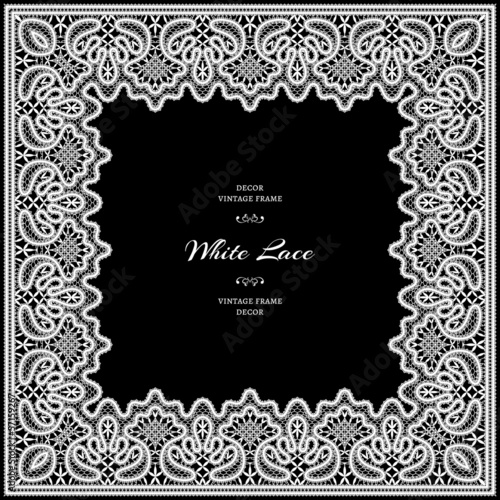 White lace frame on black background