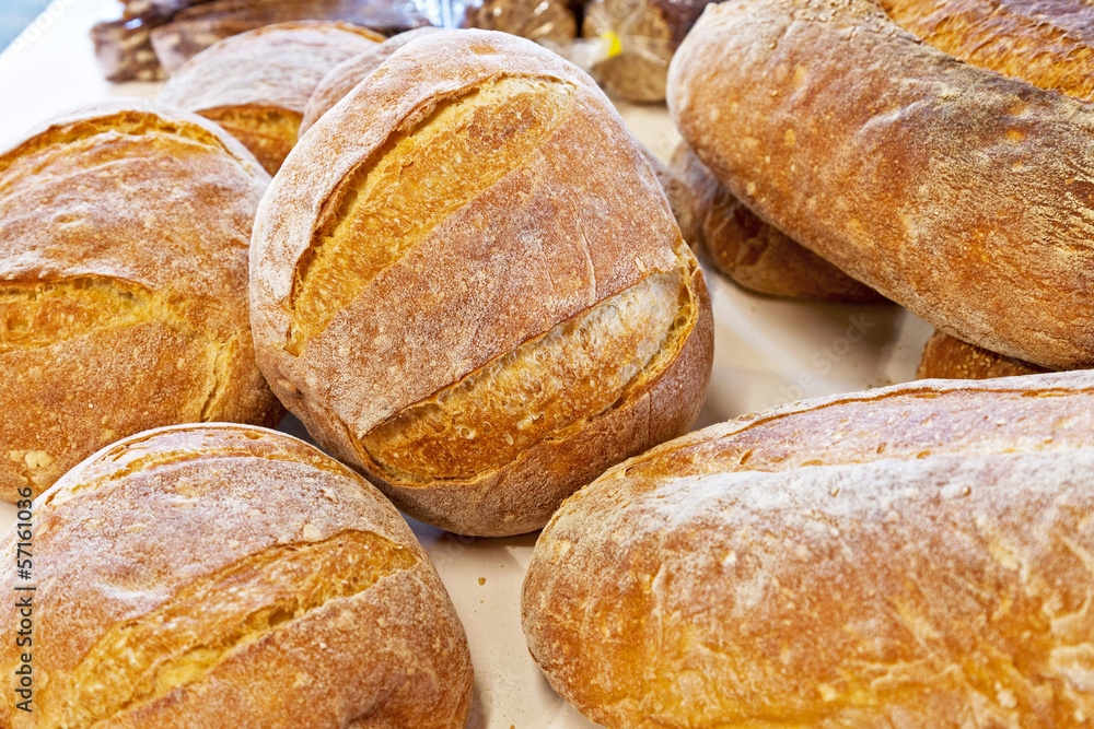 Fresh baked round breads.