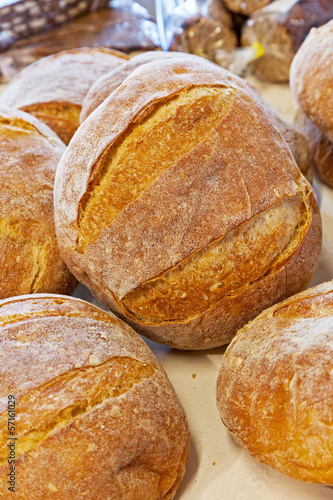 Fresh baked round breads.