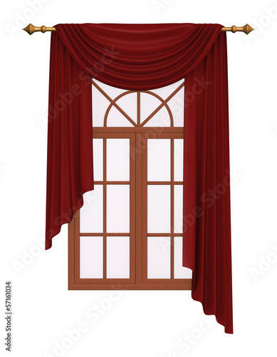 Window with luxury red curtain