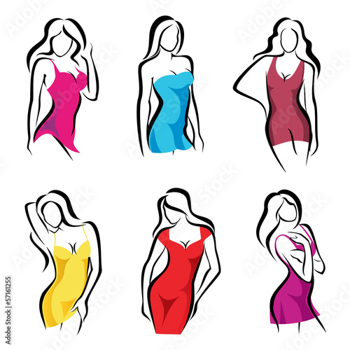 beautiful women set of vector symbols in dress