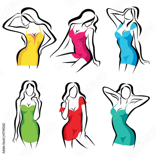 beautiful women set of vector symbols in dress