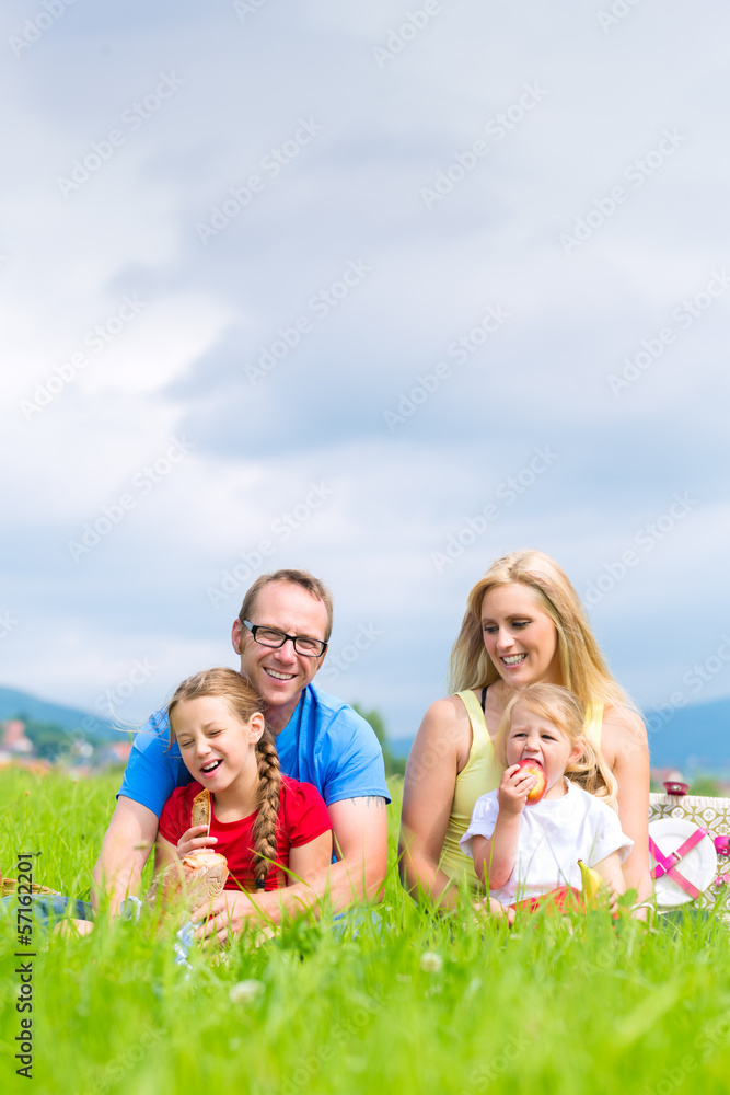 Happy family having picnic in meadow Happy family having picnic in meadow