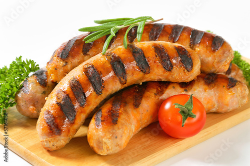 Grilled bratwursts photo