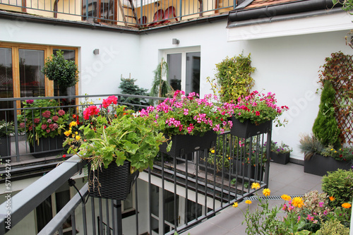 Modern beautiful house with a lot of flowers