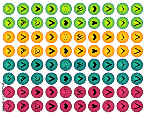 Big set of colorful isolated 'next' internet buttons