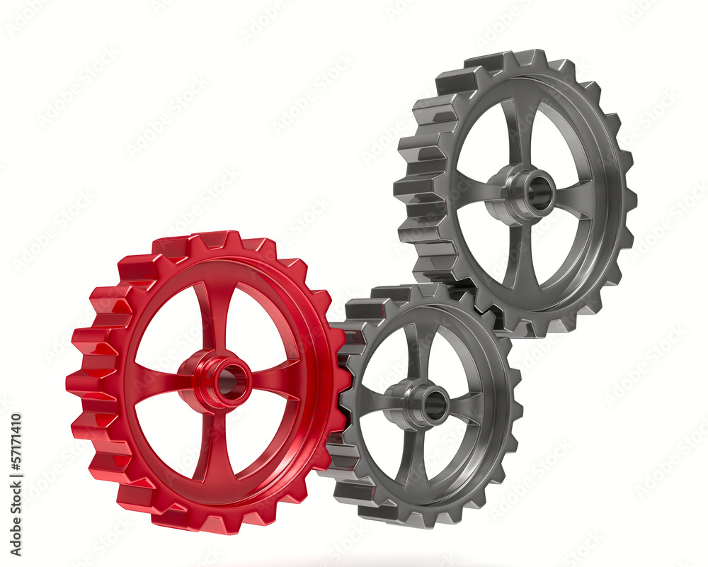 Three gears on white background. Isolated 3D image Three gears on white background. Isolated 3D image