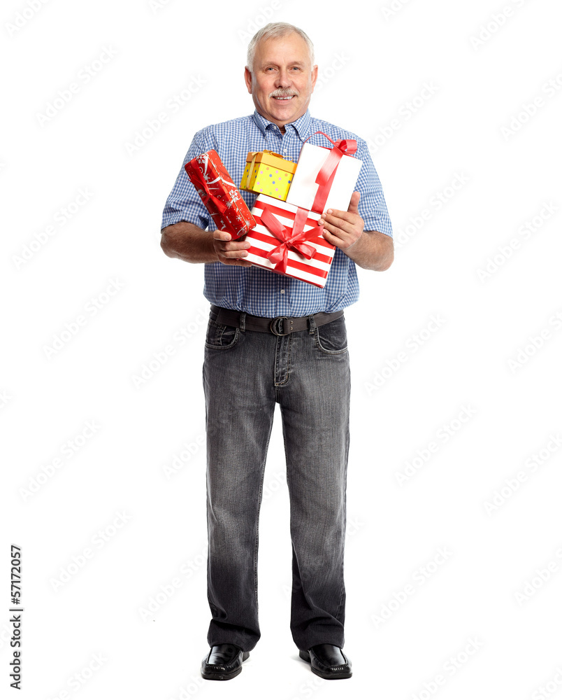 Senior man with gift Senior man with gift