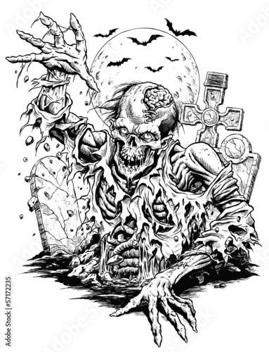 Zombie Comic Illustration Line Art