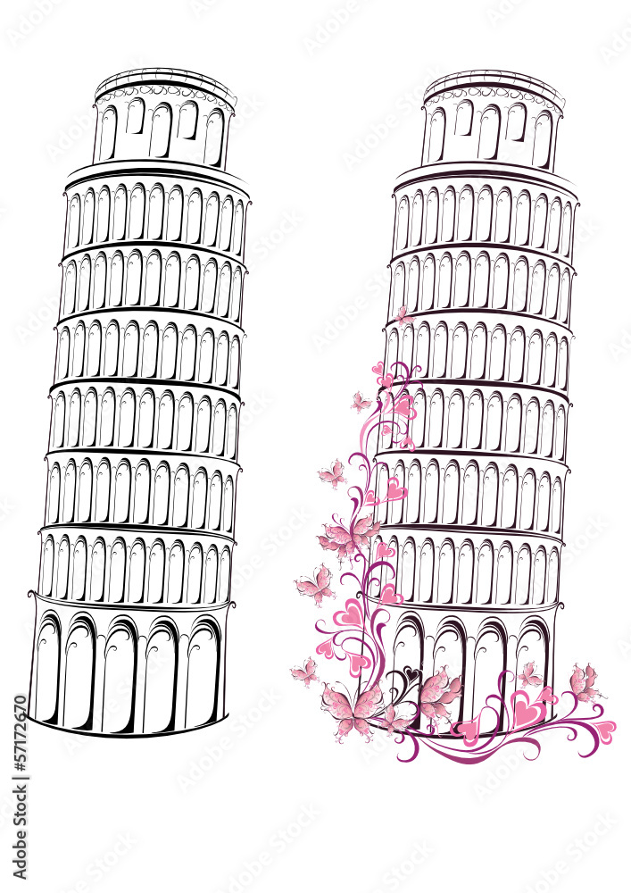 Pisa tower, Italy. Vector sketch