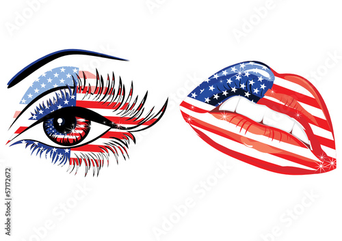 Flags of the USA in sensuality lips and beautiful female eye
