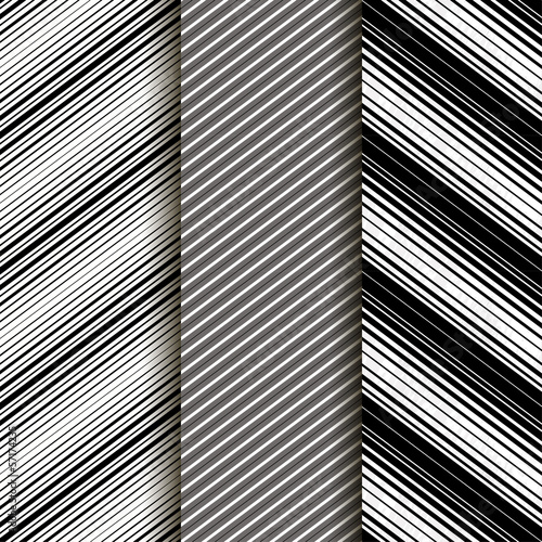 Set of 3: Seamless patern with diagonal lines. Gray. Eps10