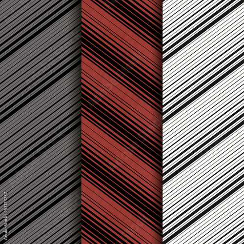 Set of 3: Seamless patern with diagonal lines. Red. Eps10