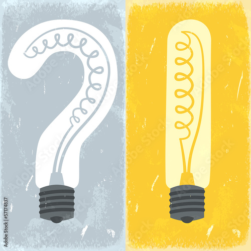 Question mark and exclamation mark lightbulbs. Vector.