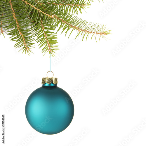 Blaue Weihnachtskugel mit Zweig
