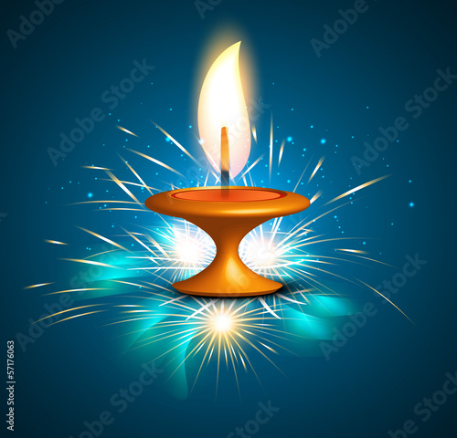 Diwali hindu festival oil lamp blue colorful background