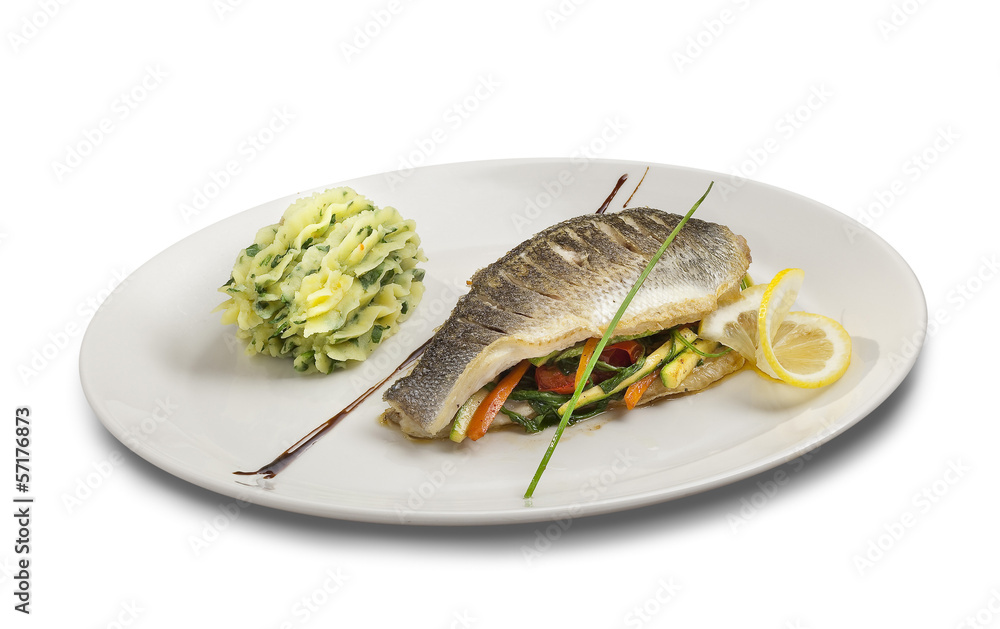 Fish with vagetables and mashed potato Fish with vagetables and mashed potato