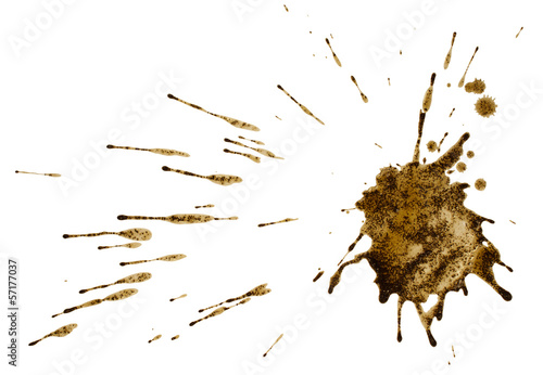 Coffee or mud splat isolated on white. Thoroughly manually created working clipping path.