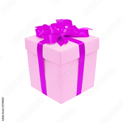 Gift box with purple satin bow. Isolated on white © Vitalinka
