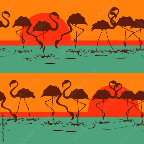 Seamless pattern of flamingos