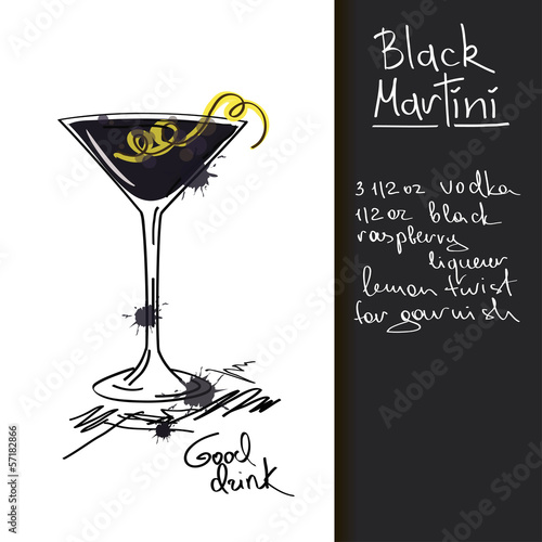 Illustration with Black Martini cocktail