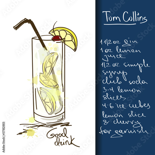 Illustration with Tom Collins cocktail