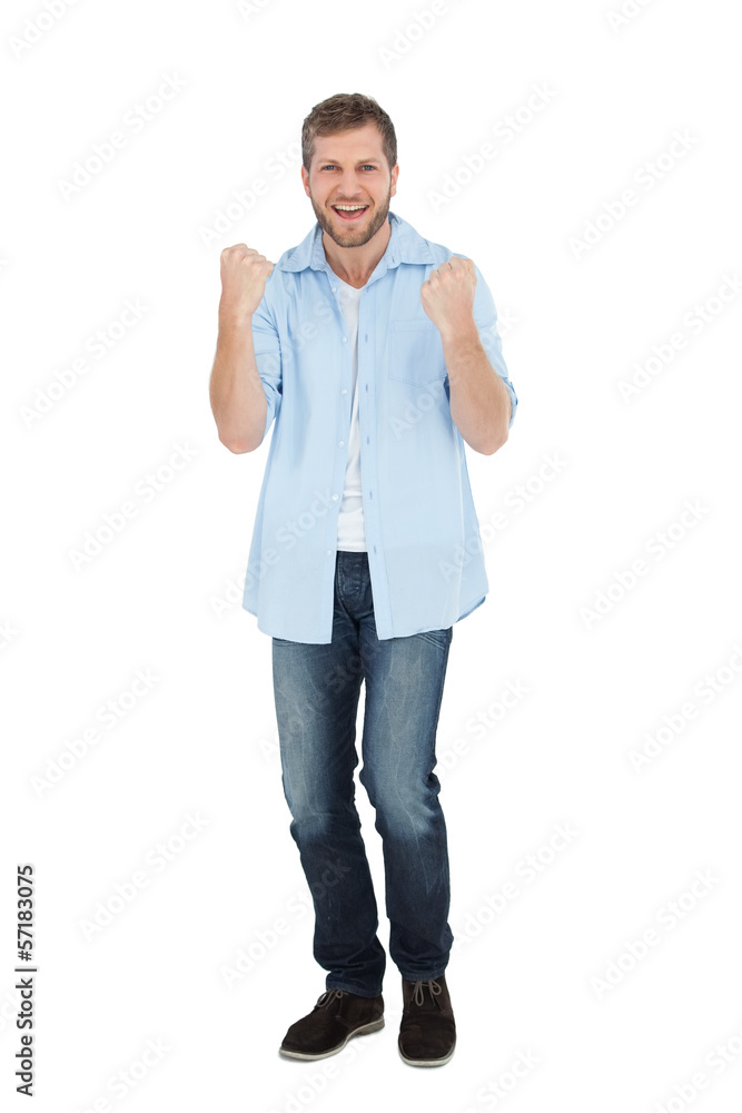 Happy model cheering Happy model cheering