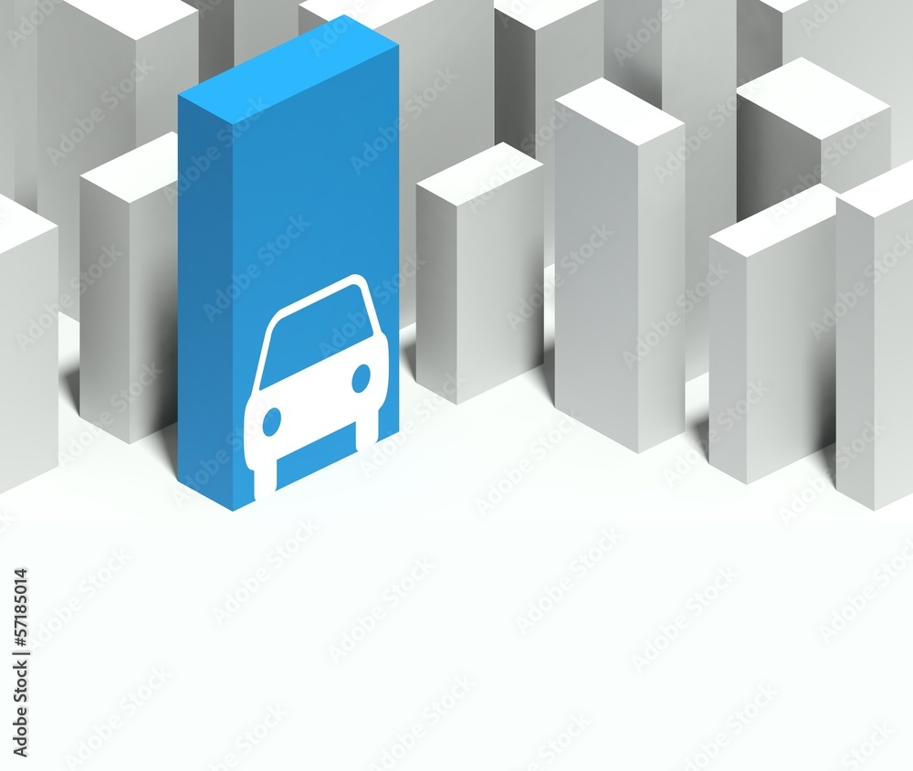 3d car symbol in conceptual model of city 3d car symbol in conceptual model of city