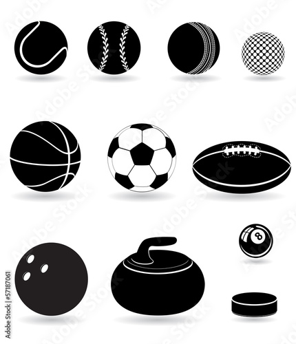 set icons sport balls black silhouette vector illustration